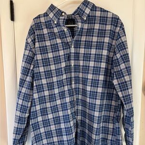 Jos. A. Bank Traveler Blue and White Plaid Shirt